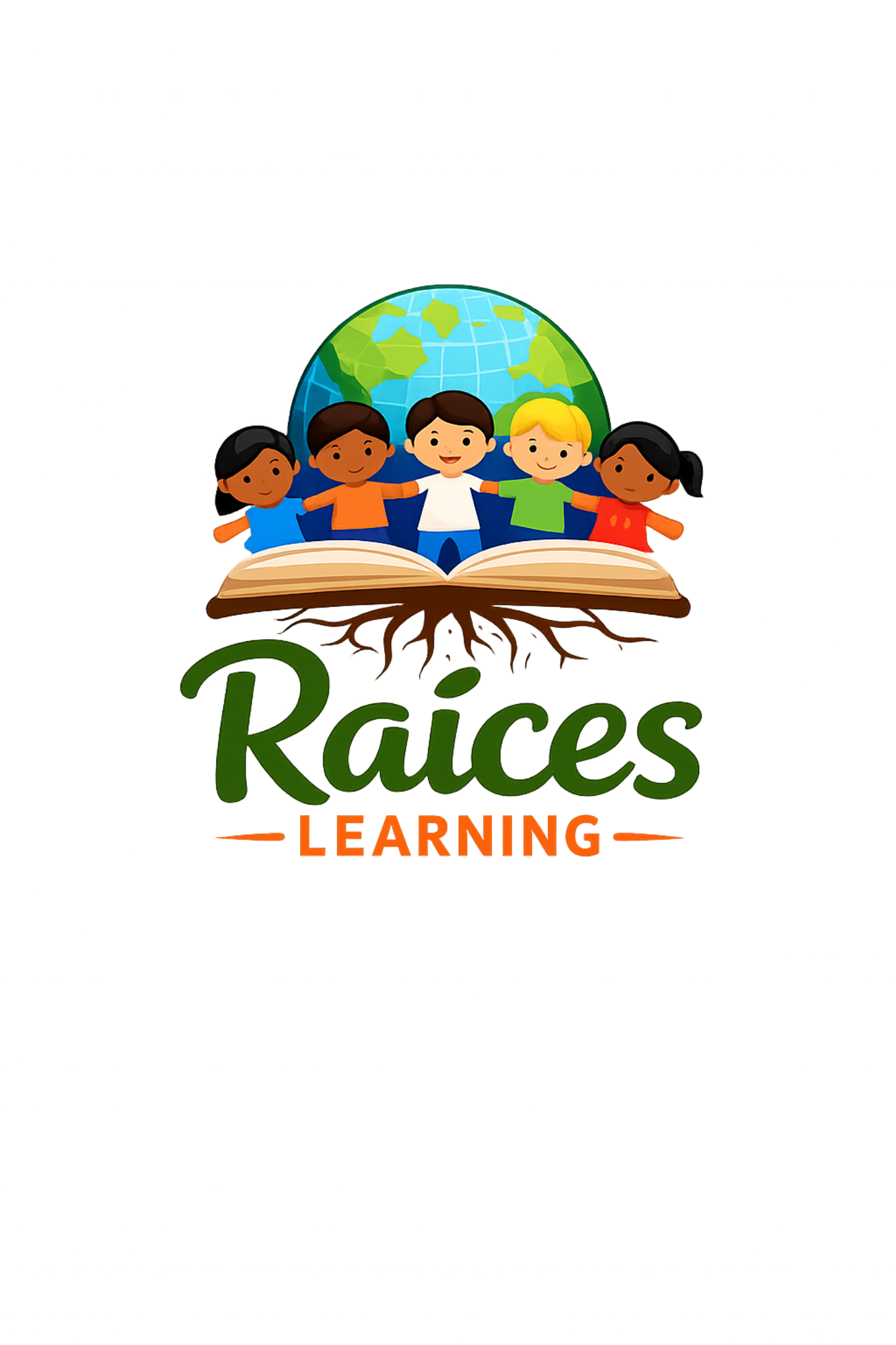 Raíces Learning — children around a globe and an open book